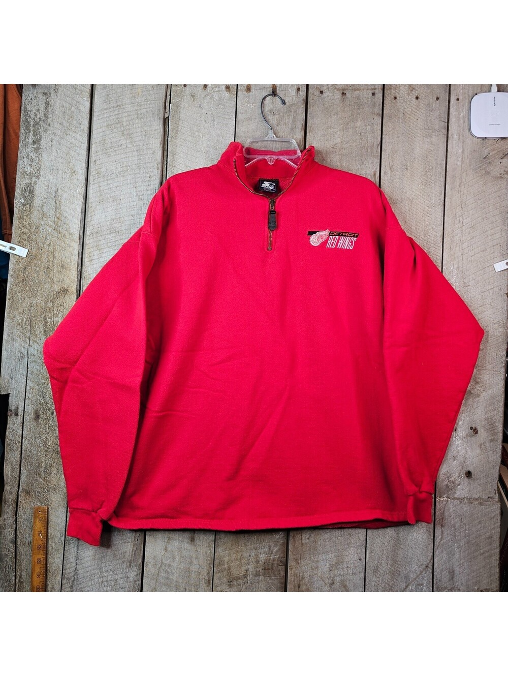 Vintage Detroit Red Wings Starter 1/4 Zip Sweatshirt Mens XL NHL Red